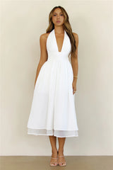Slow Burn Love Halter Midi Dress White