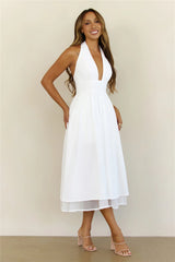 Slow Burn Love Halter Midi Dress White