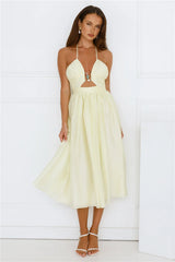 Seabreeze Dreamer Halter Midi Dress Yellow