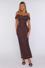 Show Up Stunning Mesh Off Shoulder Midi Dress Brown