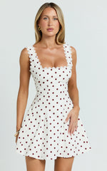 Tracey Mini Dress - Fit And Flare Dress in Cream Polka Dot
