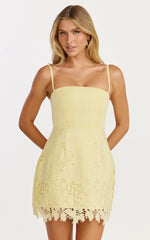 Maisie Mini Dress - Strapless Broderie Cut Out Border Hem Dress in Sage