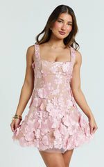 Sienna Mini Dress - 3D Floral Fit And Flare Dress in Red