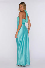 Leading Status Satin Halter Maxi Dress Blue
