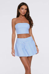 Cherry Picked Strapless Crop Top Light Blue