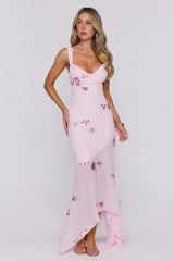 Flirty Sequin Embroidered High-Low Maxi Dress Pink