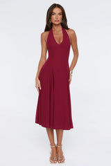 Luxe Femininity Halter Midi Dress Wine