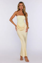 Graceful Moment Strapless Mesh Satin Maxi Dress Yellow