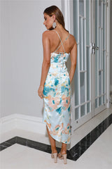 The One For Me Satin Midi Dress Blue