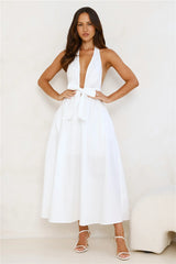 Moonlit Reverie Halter Midi Dress White