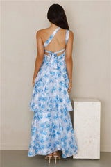 Pixie Glow One Shoulder Maxi Dress Blue