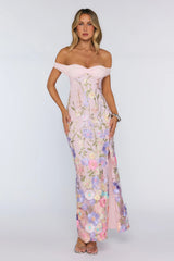 Floating In Style Off Shoulder Maxi Dress Floral