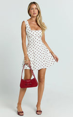 Tracey Mini Dress - Fit And Flare Dress in Cream Polka Dot