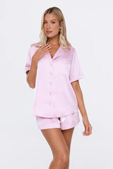 Bridesmaid Short Sleeve Satin Pyjama Top Pink