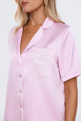 Bridesmaid Short Sleeve Satin Pyjama Top Pink