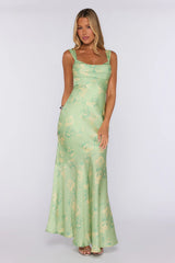 Beautifully Yours Satin Maxi Dress Lime