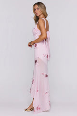 Flirty Sequin Embroidered High-Low Maxi Dress Pink
