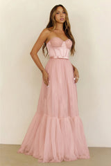 First Kiss Feeling Strapless Maxi Dress Pink