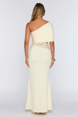 Soft Radiance Lace One Shoulder Maxi Dress Yellow