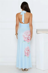 Daydream District Mesh Halter Maxi Dress Blue