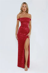 Night Bloom Off Shoulder Maxi Dress Burgundy