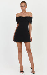 Thalia Mini Dress - Off Shoulder Bow Detail Dress in Black