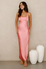 Spotlight Shine Satin Midi Dress Pink