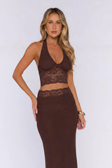 Style That Stays Halter Lace Crop Top Brown