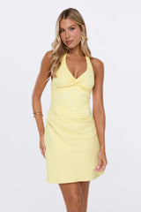 The Good Mood Lace Halter Mini Dress Yellow