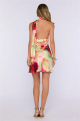 Dress Accordingly Satin Halter Mini Dress Multi