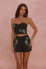 Blossom Day Strapless Embellished Crop Top Black