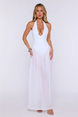 The Celebration Edit Sheer Halter Maxi Dress White