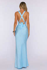 Polished Affair Satin Maxi Dress Blue