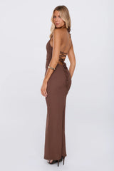 Shoreline Silhouette Halter Maxi Dress Brown