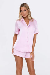 Bridesmaid Short Sleeve Satin Pyjama Top Pink
