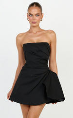 Celeste Mini Dress - Strapless Sculptural Tuck Dress in Black
