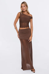 Keep Going Mesh Maxi Skirt Brown