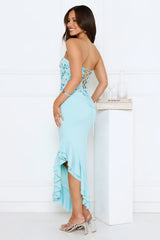Enchanted Affection Strapless Sequin Midi Dress Blue