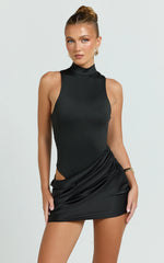Elodie Mini Dress - Sleeveless Dress Overlay Skirt in Chocolate