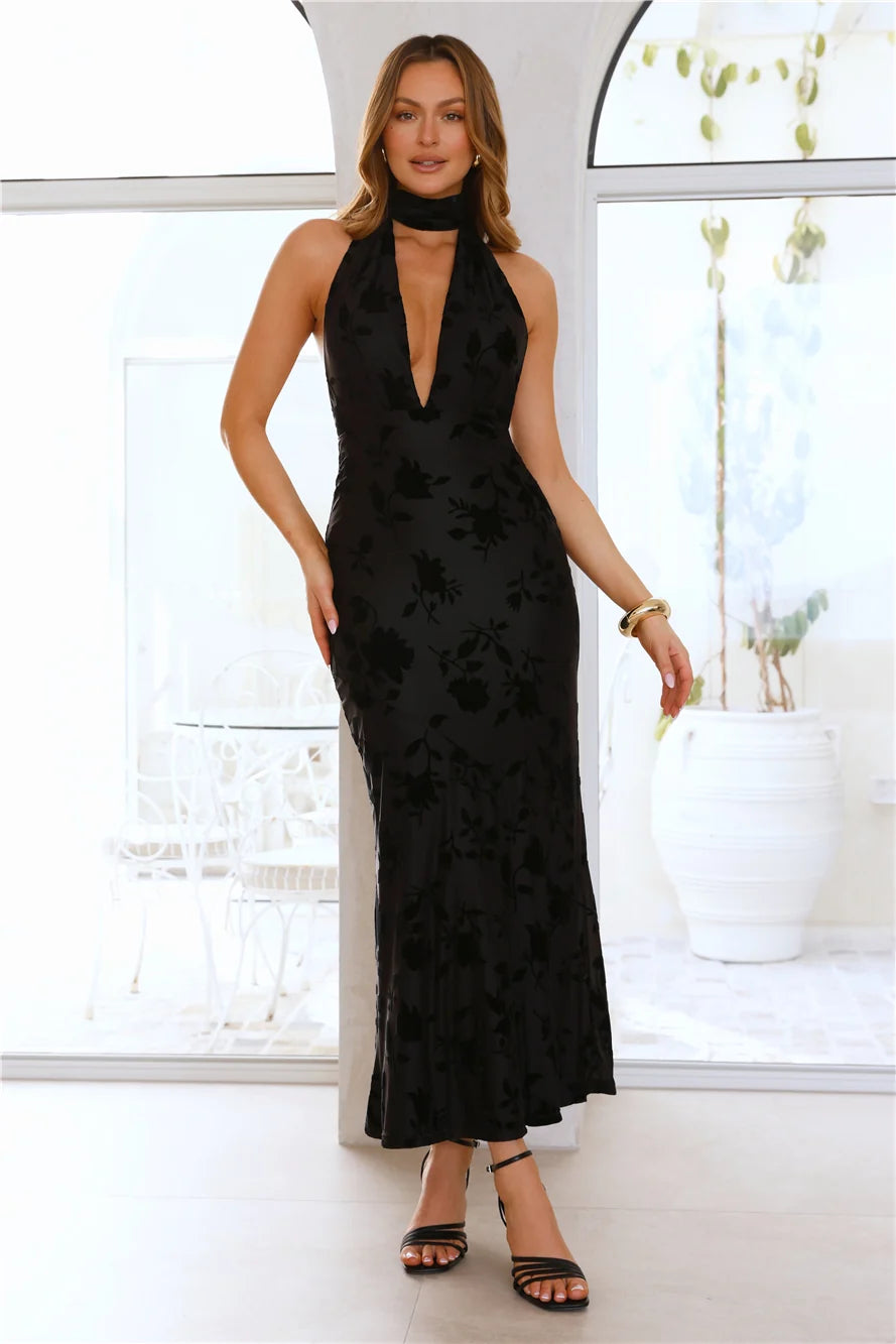Shallow Love Halter Maxi Dress Blue