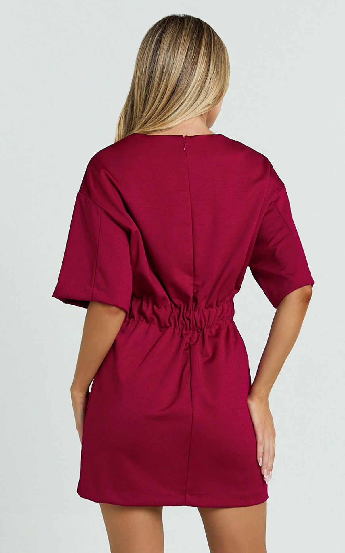 Karyna Mini Dress - Short Sleeve Boxy T-shirt Dress in Wine