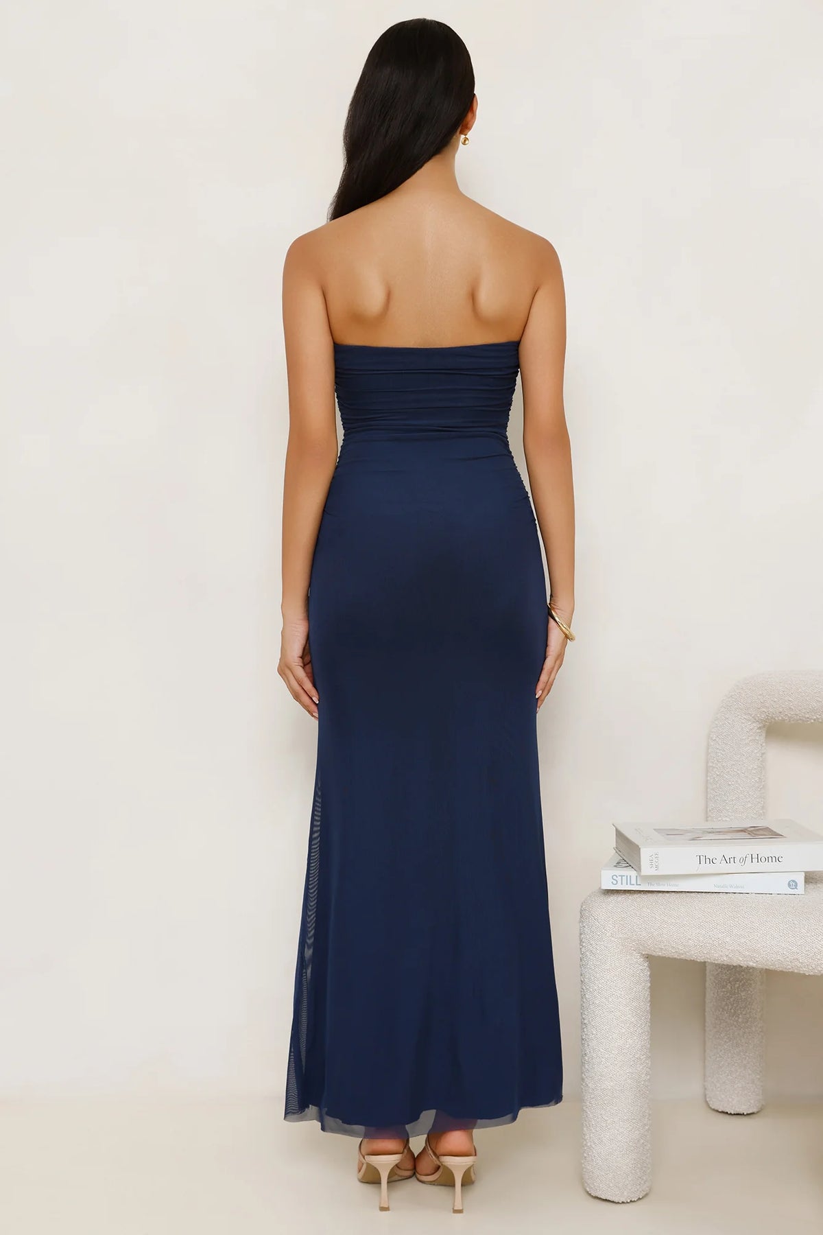Noir Seduction Strapless Mesh Maxi Dress Burgundy