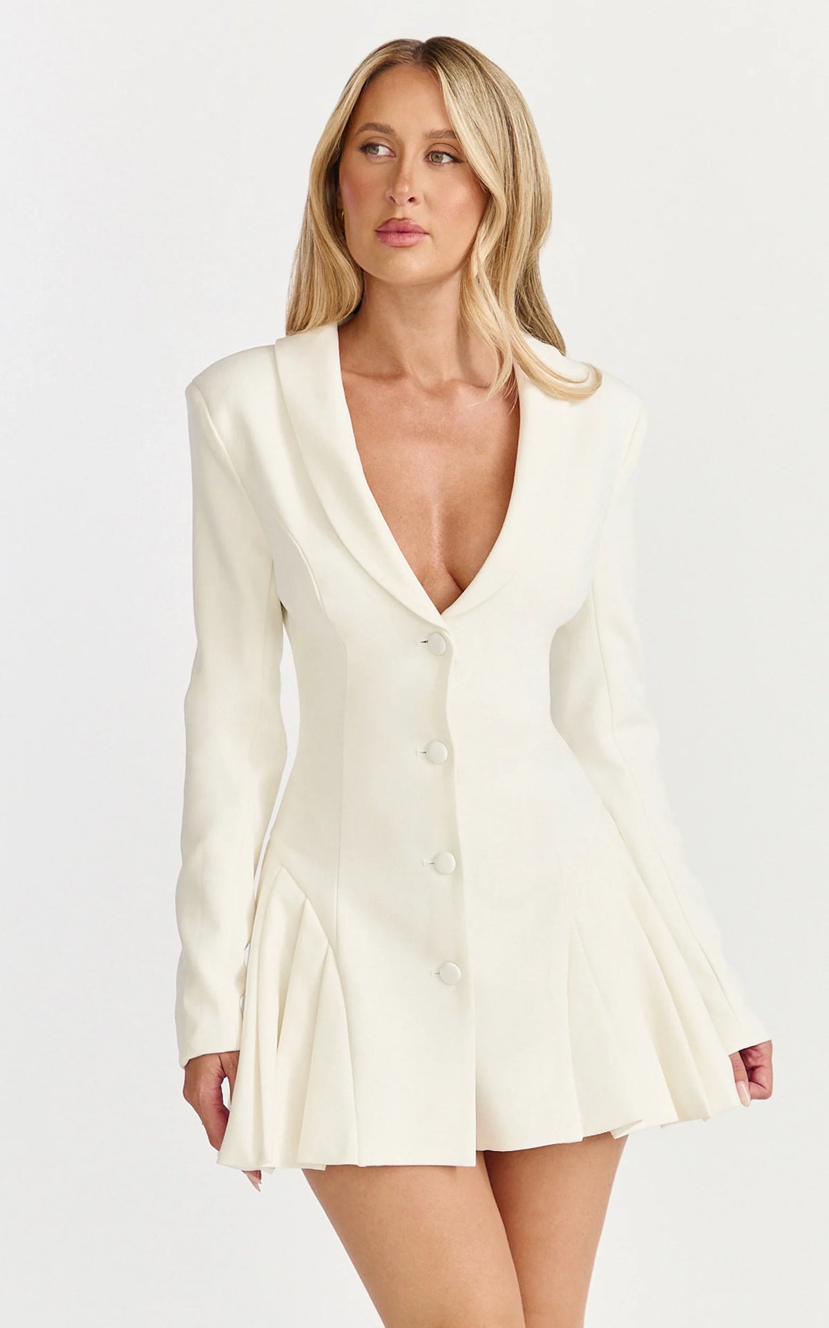 Bea Mini Dress - Collared Long Sleeve Fit And Flare Pleated Dress in Dark Chocolate