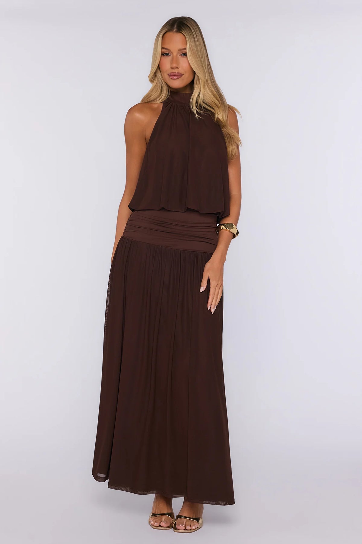 Dreamy Flowy Halter Maxi Dress Light Blue