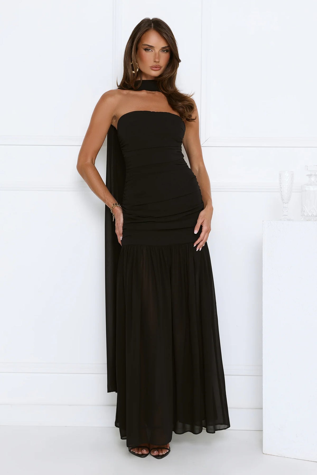 Soirée Glow Strapless Maxi Dress Pink