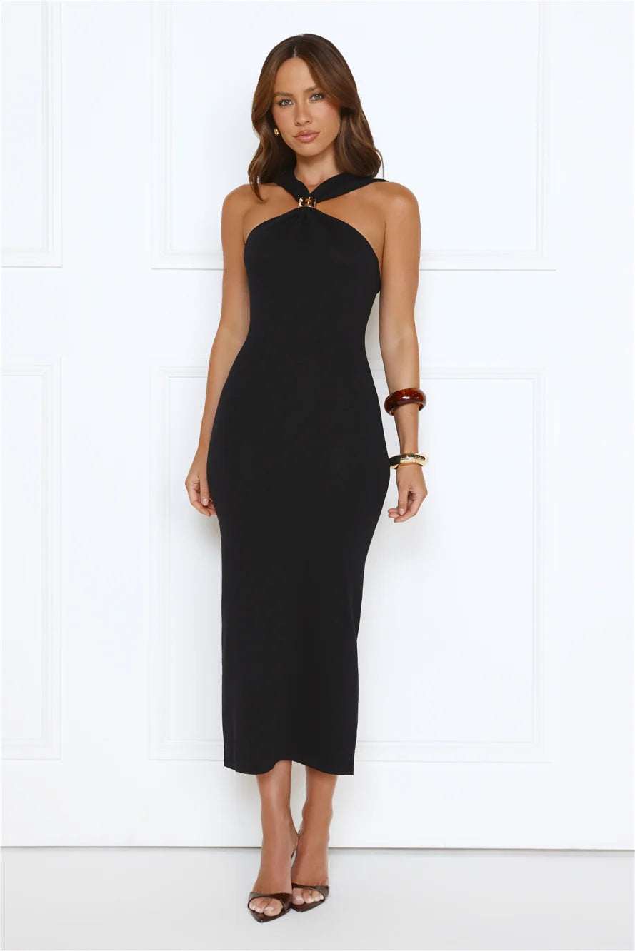 Gilded Nights Midi Dress Brown