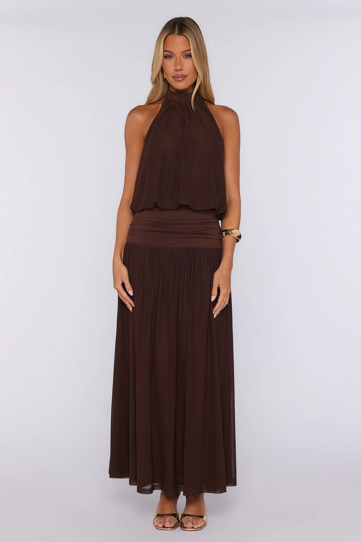 Dreamy Flowy Halter Maxi Dress Light Blue