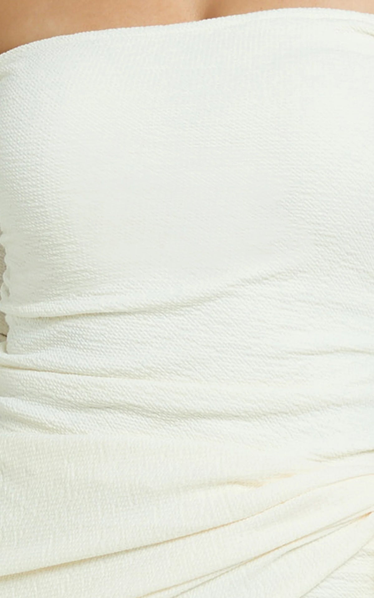 Noah Mini Dress - Off Shoulder Draped Skirt Jersey Dress in Cream