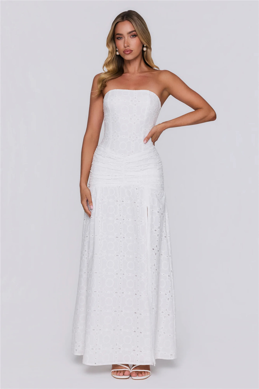 Pastel Sunrise Strapless Maxi Dress White