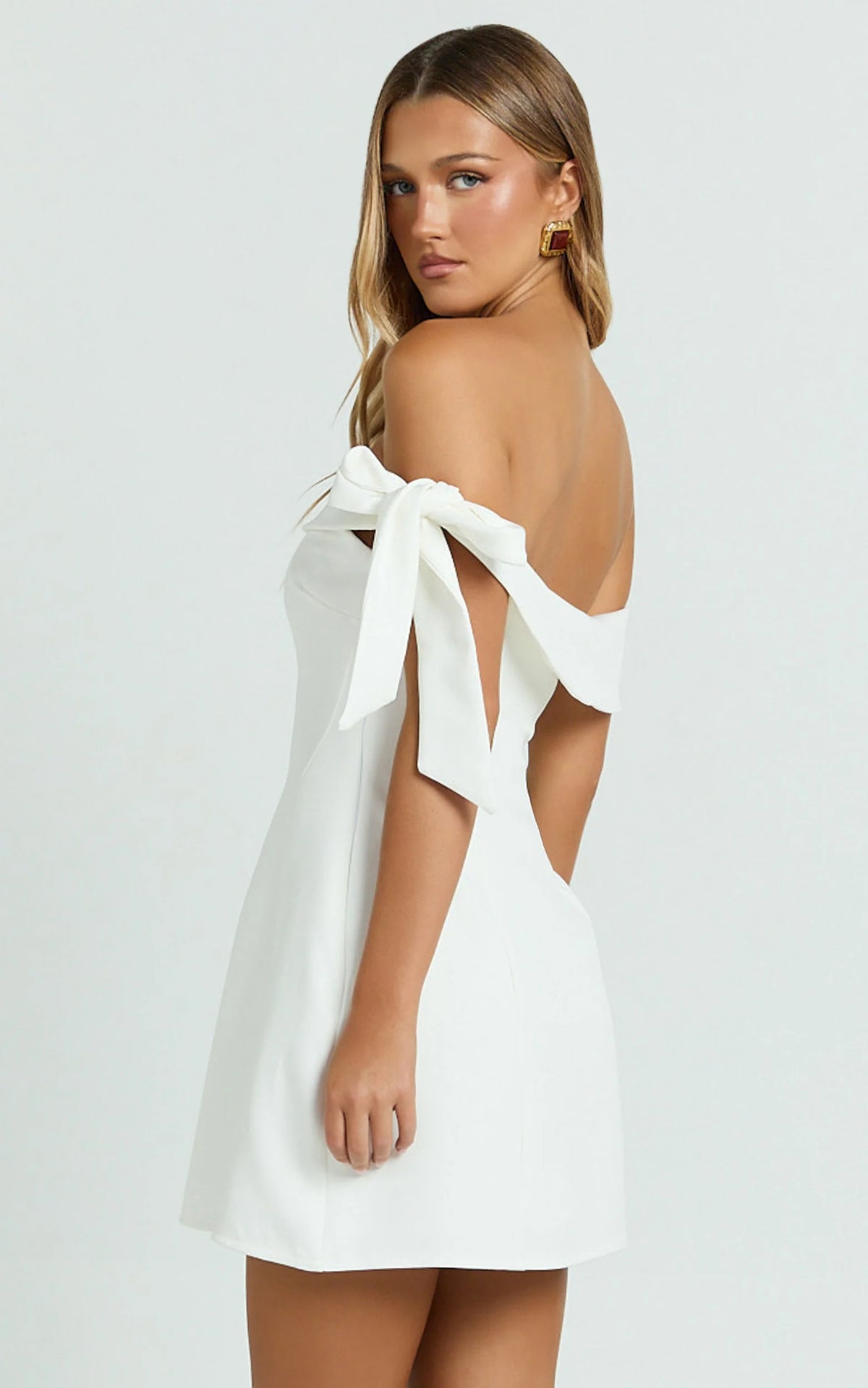Cecilia Mini Dress - Off Shoulder Tie Detail Dress in Black